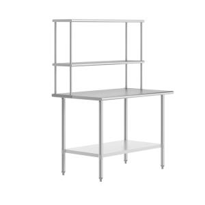 Flash Furniture Reese Prep and Work Table with NSF Certified 18 Gauge Stainless Steel Top Shelf and Double Overshelves with Galvanized Steel Undershelf, 30″ x 48″(30″ x 48″)