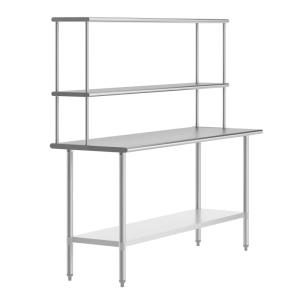 Flash Furniture Reese Prep and Work Table with NSF Certified 18 Gauge Stainless Steel Top Shelf and Double Overshelves with Galvanized Steel Undershelf, 30″ x 48″(24″ x 72″)