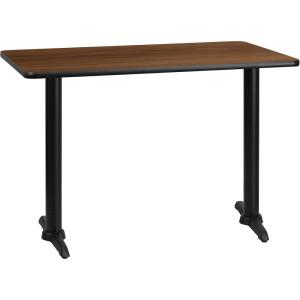 Flash Furniture Stiles 30” x 42” Rectangular Black Laminate Table Top with 5” x 22” Table Height Bases(Walnut)