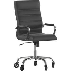 Flash Furniture Whitney High Back White LeatherSoft Executive Swivel Office Chair with Chrome Frame, Arms, and Transparent Roller Wheels(Black Leathersoft/Chrome Frame)