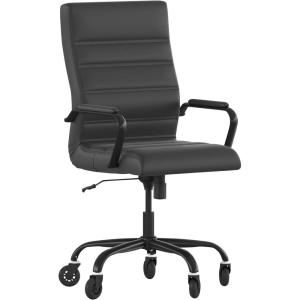 Flash Furniture Whitney High Back White LeatherSoft Executive Swivel Office Chair with Chrome Frame, Arms, and Transparent Roller Wheels(Black Leathersoft/Black Frame)