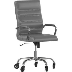 Flash Furniture Whitney High Back White LeatherSoft Executive Swivel Office Chair with Chrome Frame, Arms, and Transparent Roller Wheels(Gray Leathersoft/Chrome Frame)