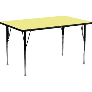 Flash Furniture Wren 30”W x 72”L Rectangular Grey Thermal Laminate Activity Table – Standard Height Adjustable Legs(Yellow)