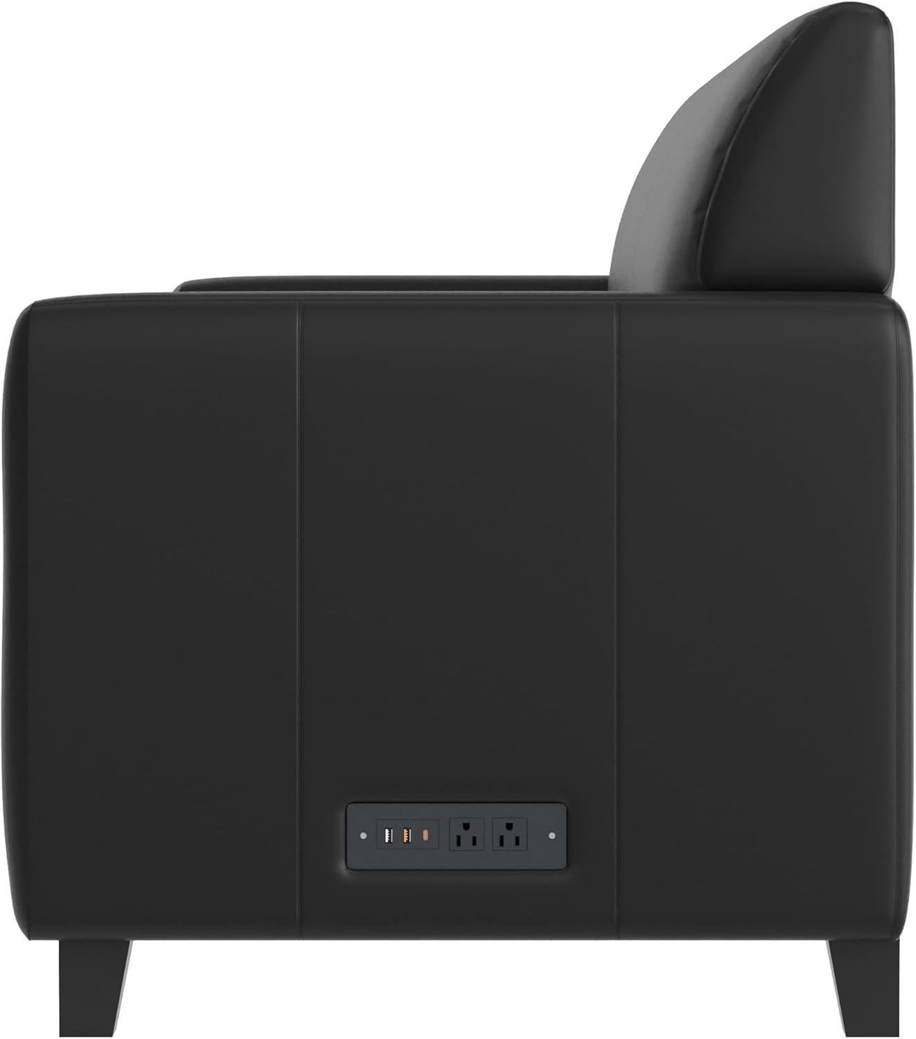 image:imageFlash Furniture Agent Reception Sofa with Left and Right Side Charging Stations Dual AC and USB Ports Plus USBC Port Lobby Sofa with Hardwood Frame Chrome Legs Black LeatherSoftBlack