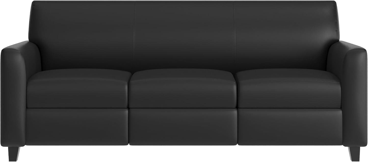 image:imageFlash Furniture Agent Reception Sofa with Left and Right Side Charging Stations Dual AC and USB Ports Plus USBC Port Lobby Sofa with Hardwood Frame Chrome Legs Black LeatherSoftBlack