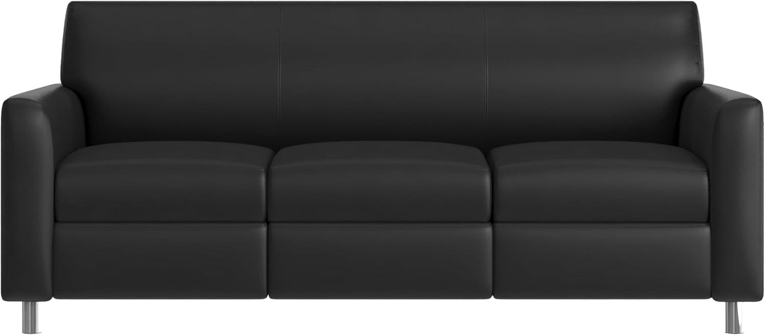 image:imageFlash Furniture Agent Reception Sofa with Left and Right Side Charging Stations Dual AC and USB Ports Plus USBC Port Lobby Sofa with Hardwood Frame Chrome Legs Black LeatherSoftBlackChrome Legs