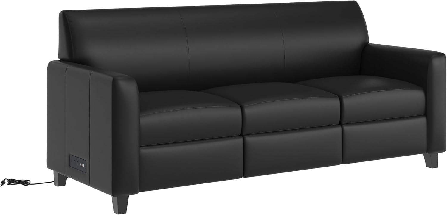 image:imageFlash Furniture Agent Reception Sofa with Left and Right Side Charging Stations Dual AC and USB Ports Plus USBC Port Lobby Sofa with Hardwood Frame Chrome Legs Black LeatherSoftBlack