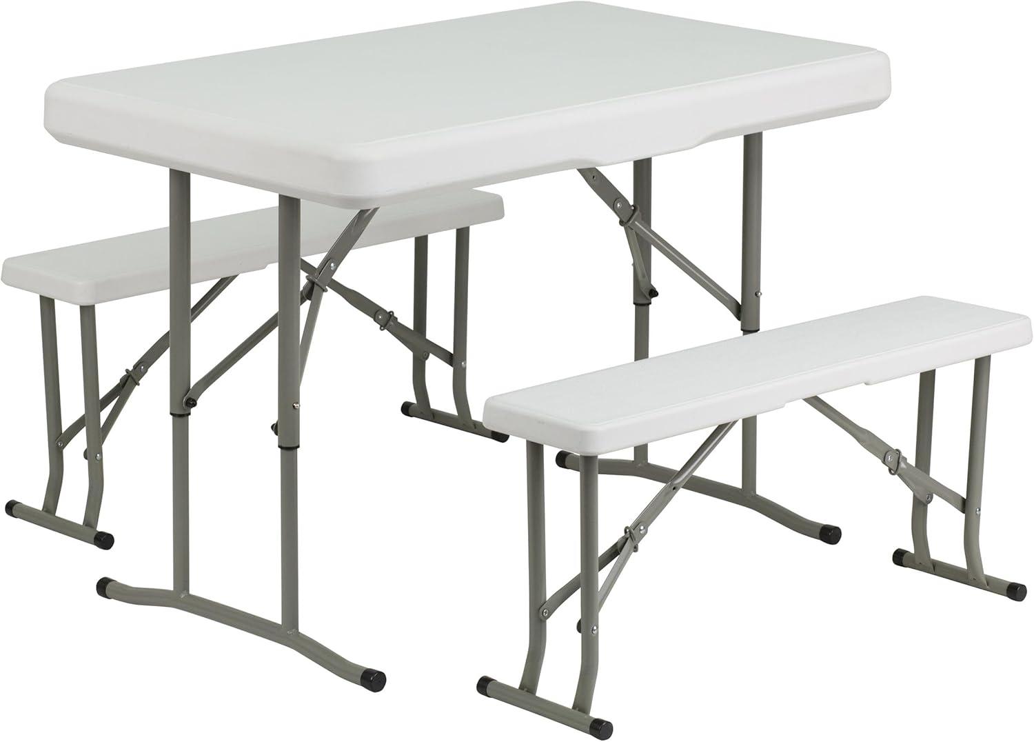 image:imageFlash Furniture Harris 10x10 White Pop Up Event Canopy Tent with Carry Bag and Folding Bench Set Portable Tailgate Camping Event SetBlue