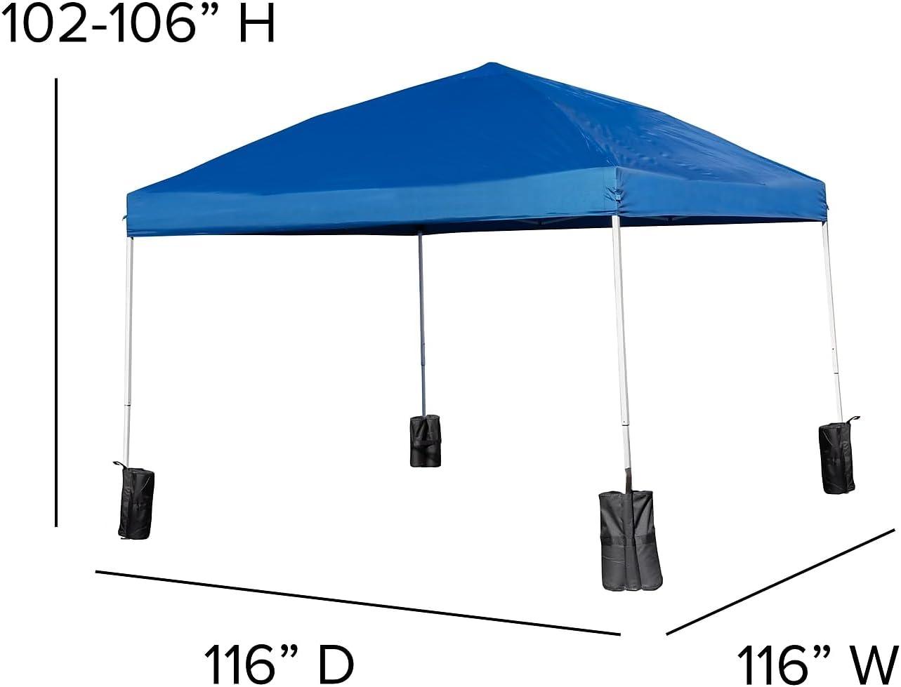 image:imageFlash Furniture Harris 10x10 White Pop Up Event Canopy Tent with Carry Bag and Folding Bench Set Portable Tailgate Camping Event SetBlue