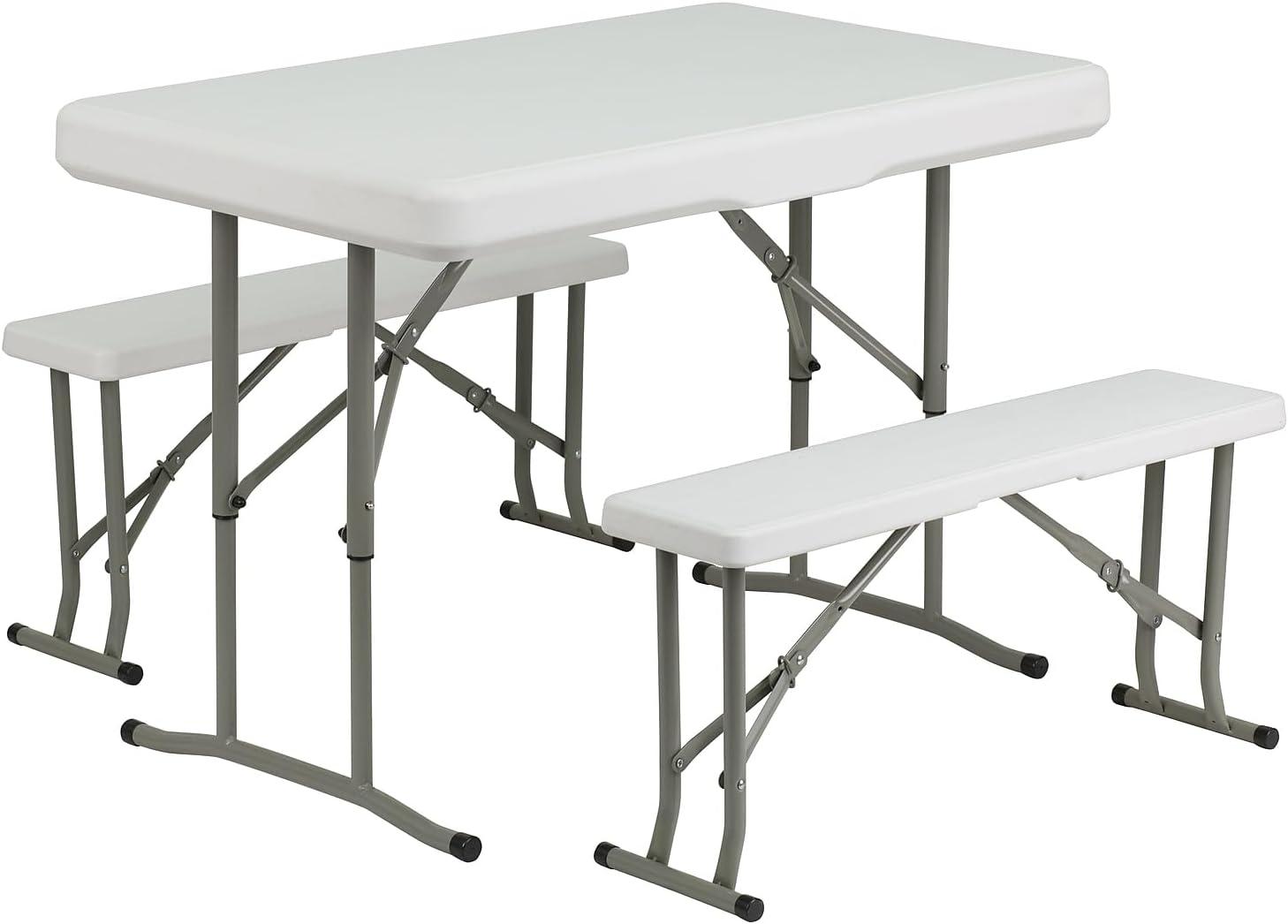 image:imageFlash Furniture Harris 10x10 White Pop Up Event Canopy Tent with Carry Bag and Folding Bench Set Portable Tailgate Camping Event SetWhite