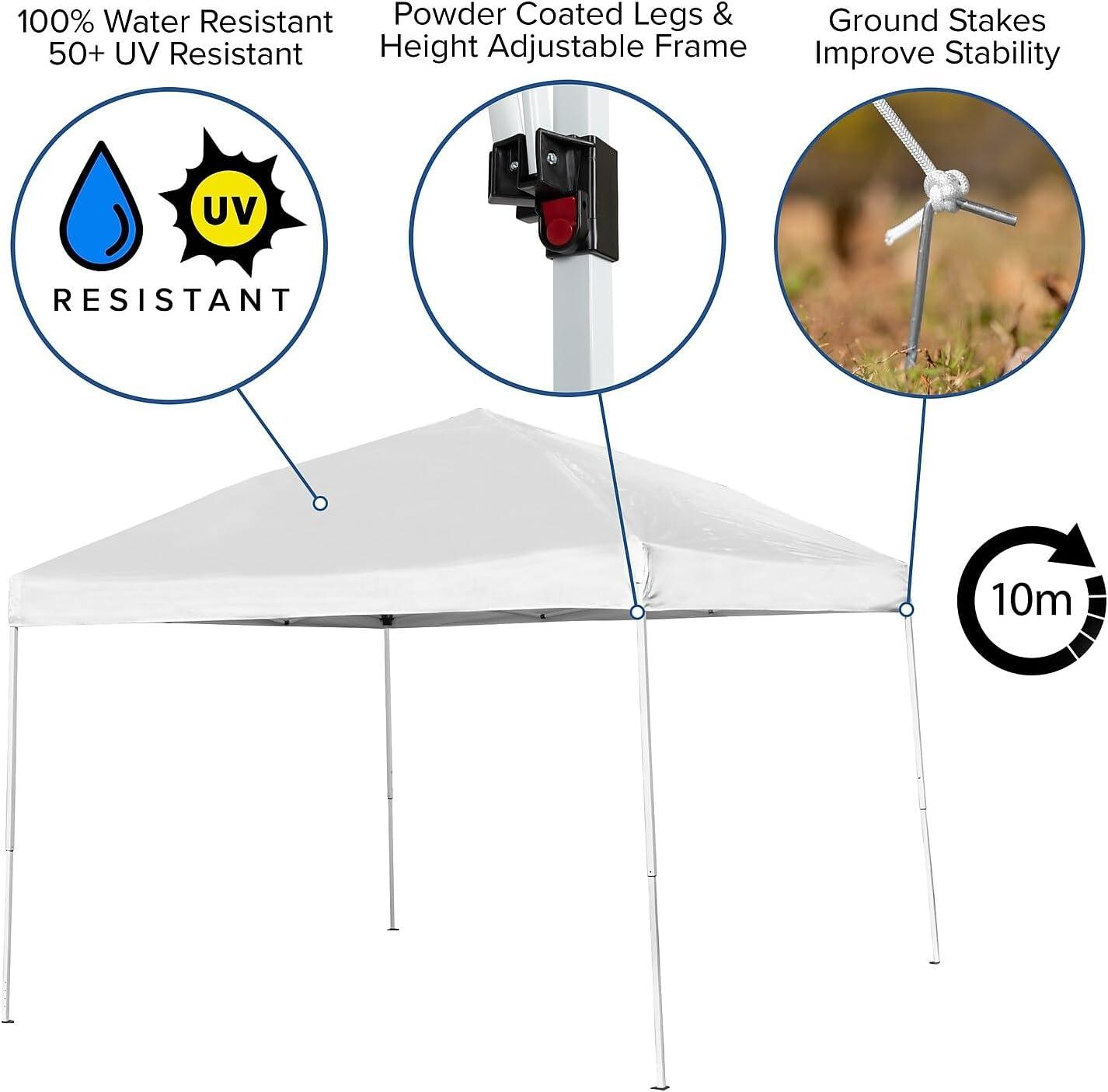 image:imageFlash Furniture Harris 10x10 White Pop Up Event Canopy Tent with Carry Bag and Folding Bench Set Portable Tailgate Camping Event SetWhite