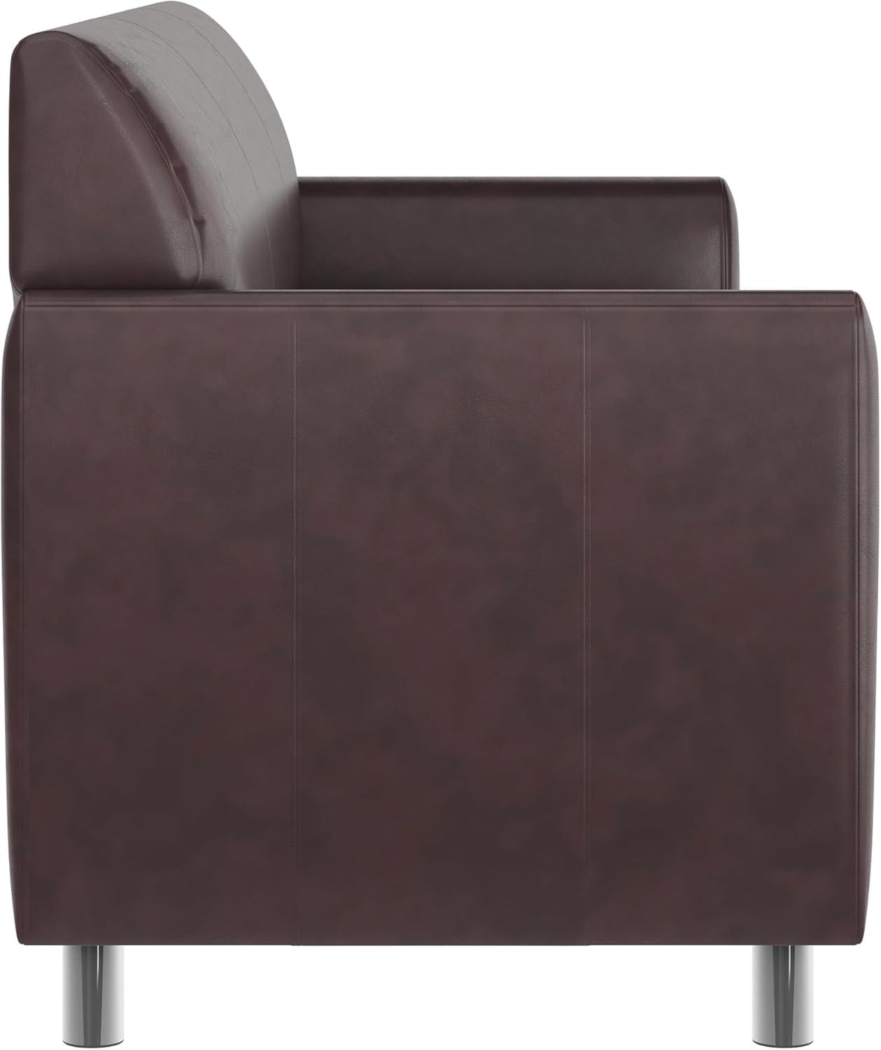 image:imageFlash Furniture Hercules Diplomat Side Reception Sofa with Chrome Legs Lobby Chair with Cushions and Flared Arms Brown LeatherSoftBrownChrome Legs