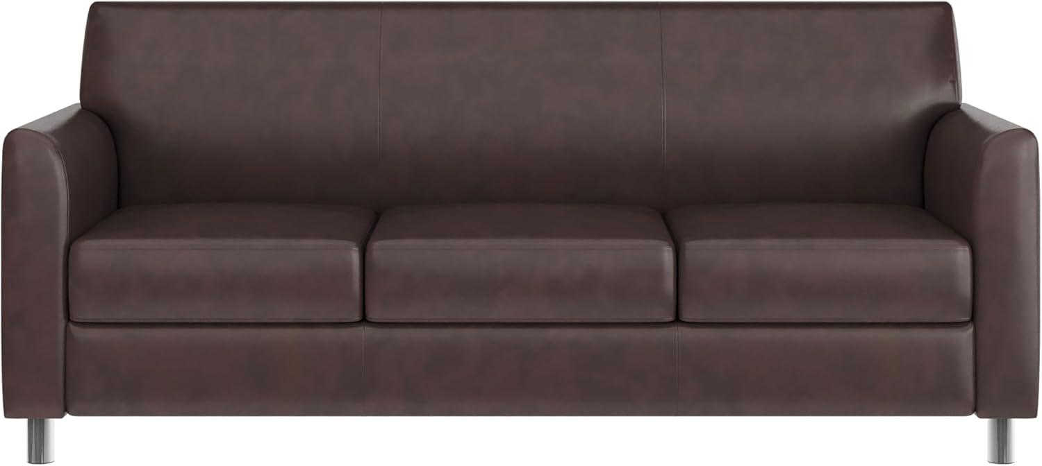 image:imageFlash Furniture Hercules Diplomat Side Reception Sofa with Chrome Legs Lobby Chair with Cushions and Flared Arms Brown LeatherSoftBrownChrome Legs