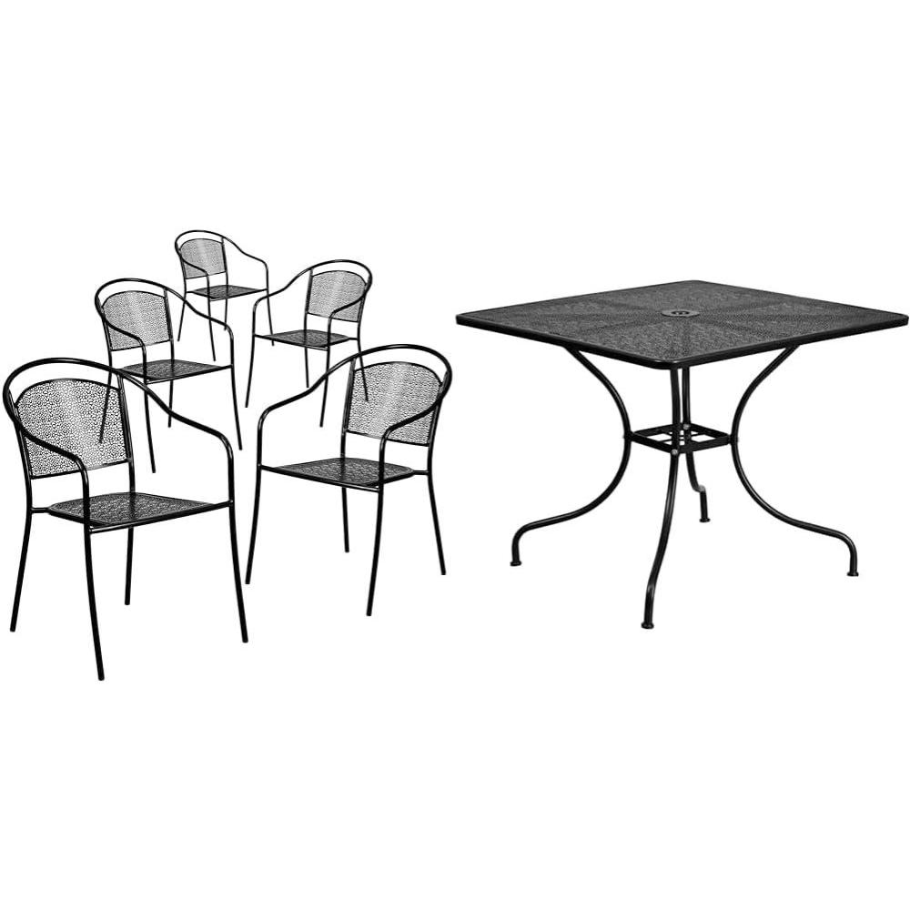 image:imageFlash Furniture 5 Pack Black Patio Arm Chair and 355 Black Patio Table with Umbrella Hole