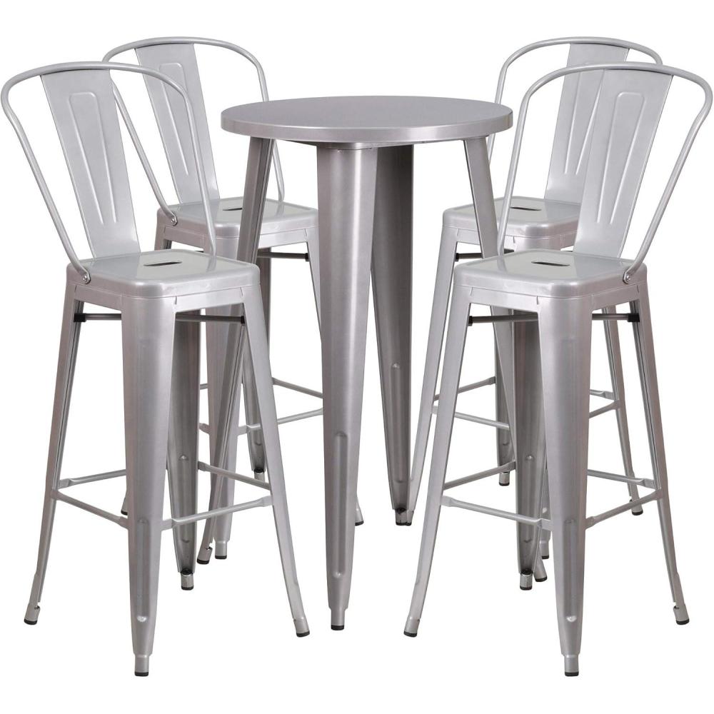 image:imageFlash Furniture Commercial Grade 24 Round Silver Metal IndoorOutdoor Bar Table Set with 4 Cafe StoolsSilver