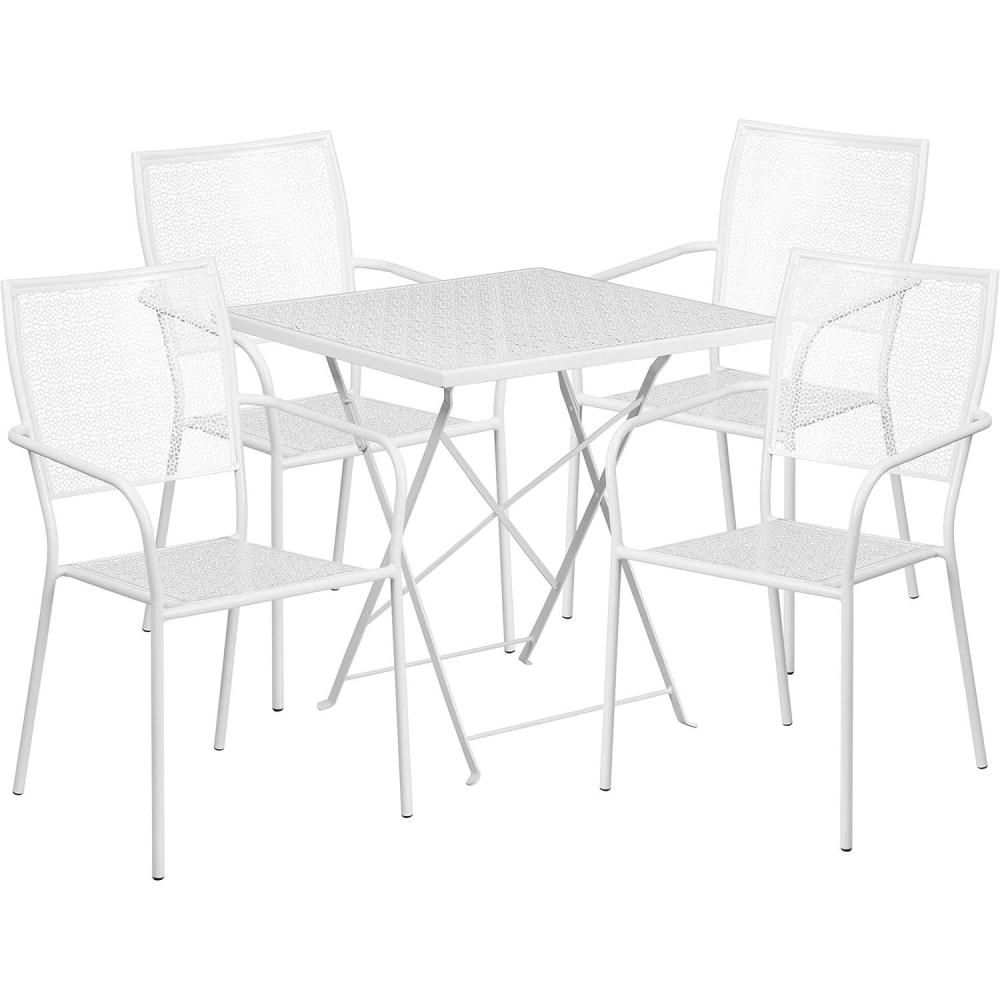 image:imageFlash Furniture Commercial Grade 28 Square White IndoorOutdoor Steel Folding Patio Table Set with 4 Square Back ChairsWhite
