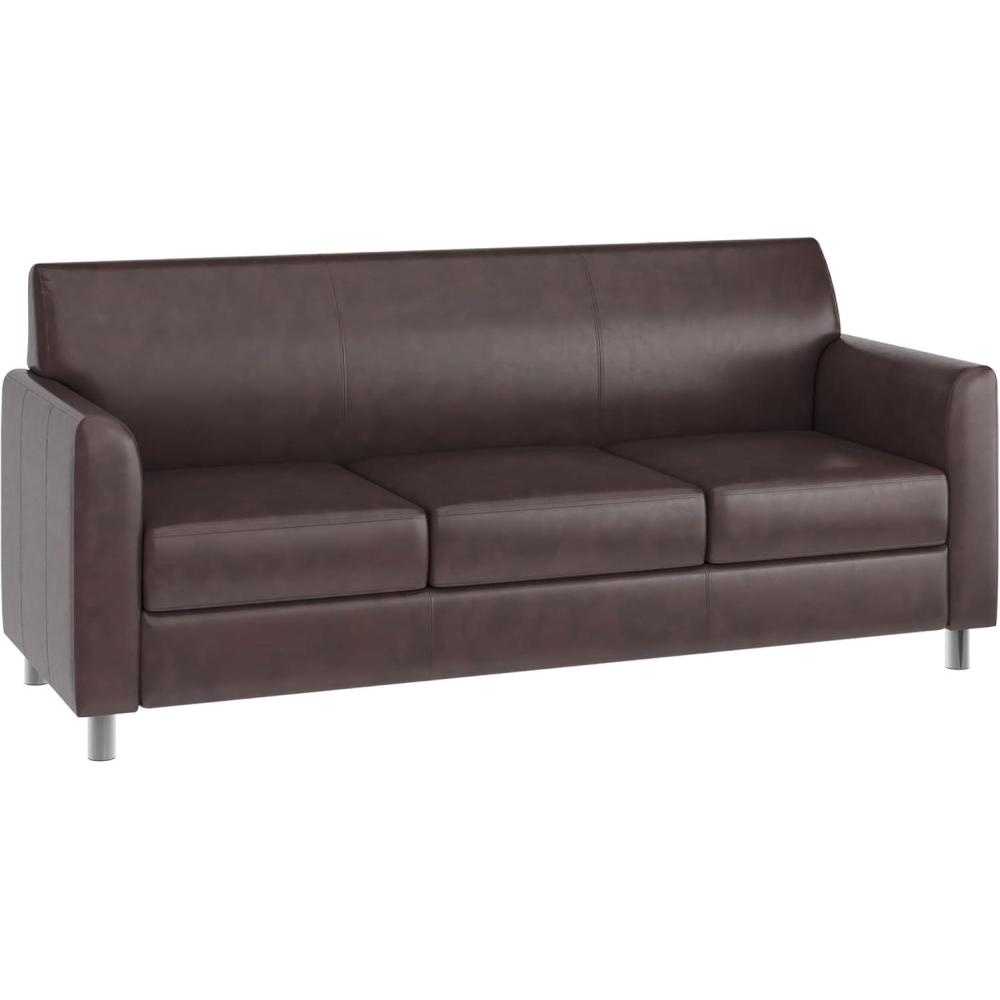 image:imageFlash Furniture Hercules Diplomat Side Reception Sofa with Chrome Legs Lobby Chair with Cushions and Flared Arms Brown LeatherSoftBrownChrome Legs