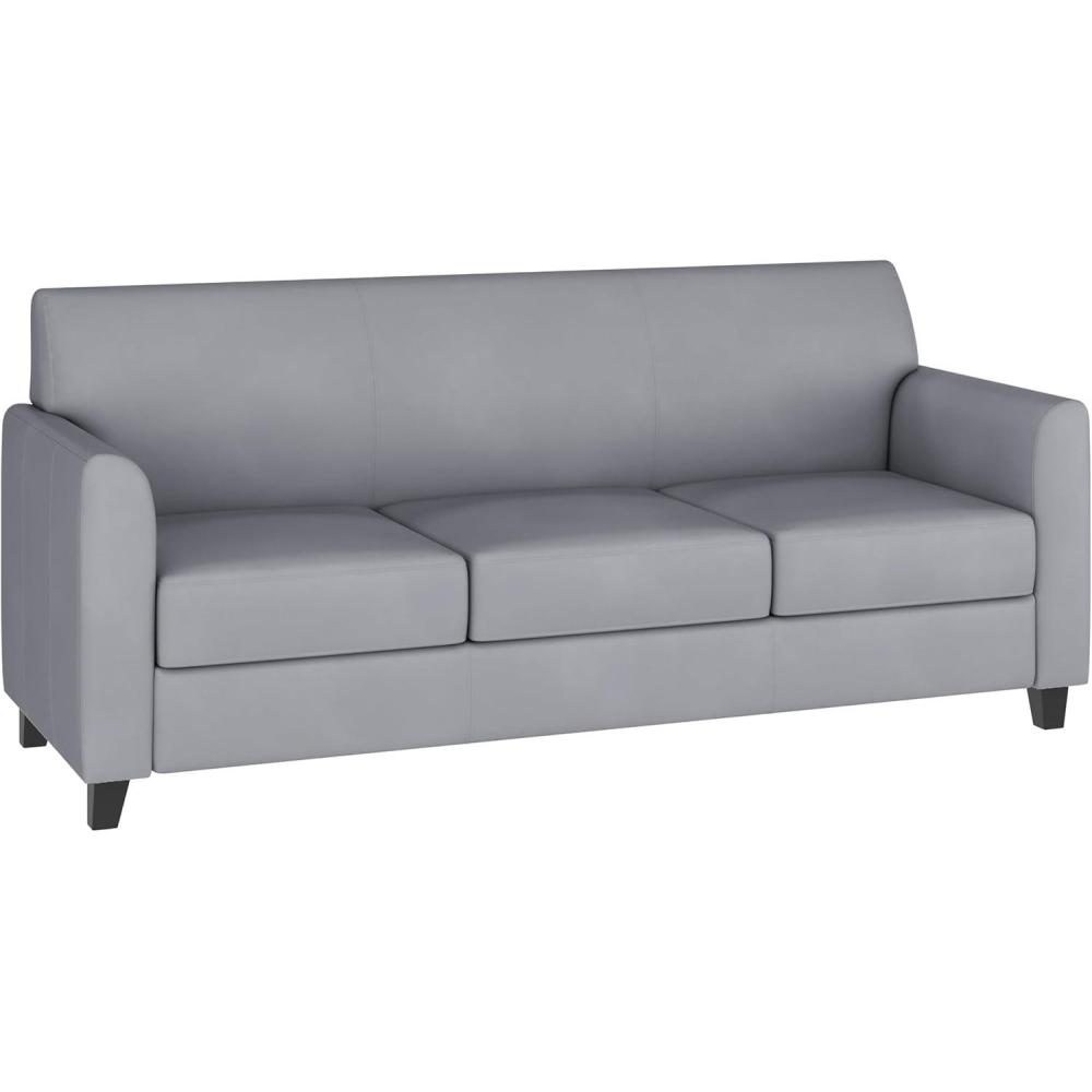 image:imageFlash Furniture Hercules Diplomat Side Reception Sofa with Chrome Legs Lobby Chair with Cushions and Flared Arms Brown LeatherSoftGrey