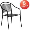Flash Furniture 5 Pack Black Patio Arm Chair and 35.5″ Black Patio Table with Umbrella Hole