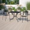 Flash Furniture 5 Pack Black Patio Arm Chair and 35.5″ Black Patio Table with Umbrella Hole