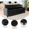 Flash Furniture Agent Reception Sofa with Left and Right Side Charging Stations, Dual AC and USB Ports Plus USB-C Port, Lobby Sofa with Hardwood Frame, Chrome Legs, Black LeatherSoft(Black)