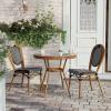 Flash Furniture Lourdes Indoor/Outdoor Commercial Bistro Set – Tempered Glass Top Table – 2 Chairs – PE Rattan – NAT Bamboo Print Aluminum Frame – Black/White