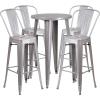 Flash Furniture Commercial Grade 24″ Round Silver Metal Indoor-Outdoor Bar Table Set with 4 Cafe Stools(Silver)