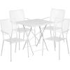 Flash Furniture Commercial Grade 28″ Square White Indoor-Outdoor Steel Folding Patio Table Set with 4 Square Back Chairs(White)