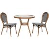 Flash Furniture Lourdes Indoor/Outdoor Commercial Bistro Set – Tempered Glass Top Table – 2 Chairs – PE Rattan – NAT Bamboo Print Aluminum Frame – Black/White