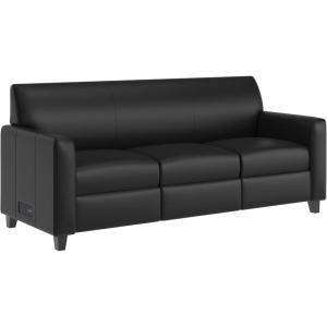 Flash Furniture Agent Reception Sofa with Left and Right Side Charging Stations, Dual AC and USB Ports Plus USB-C Port, Lobby Sofa with Hardwood Frame, Chrome Legs, Black LeatherSoft(Black)