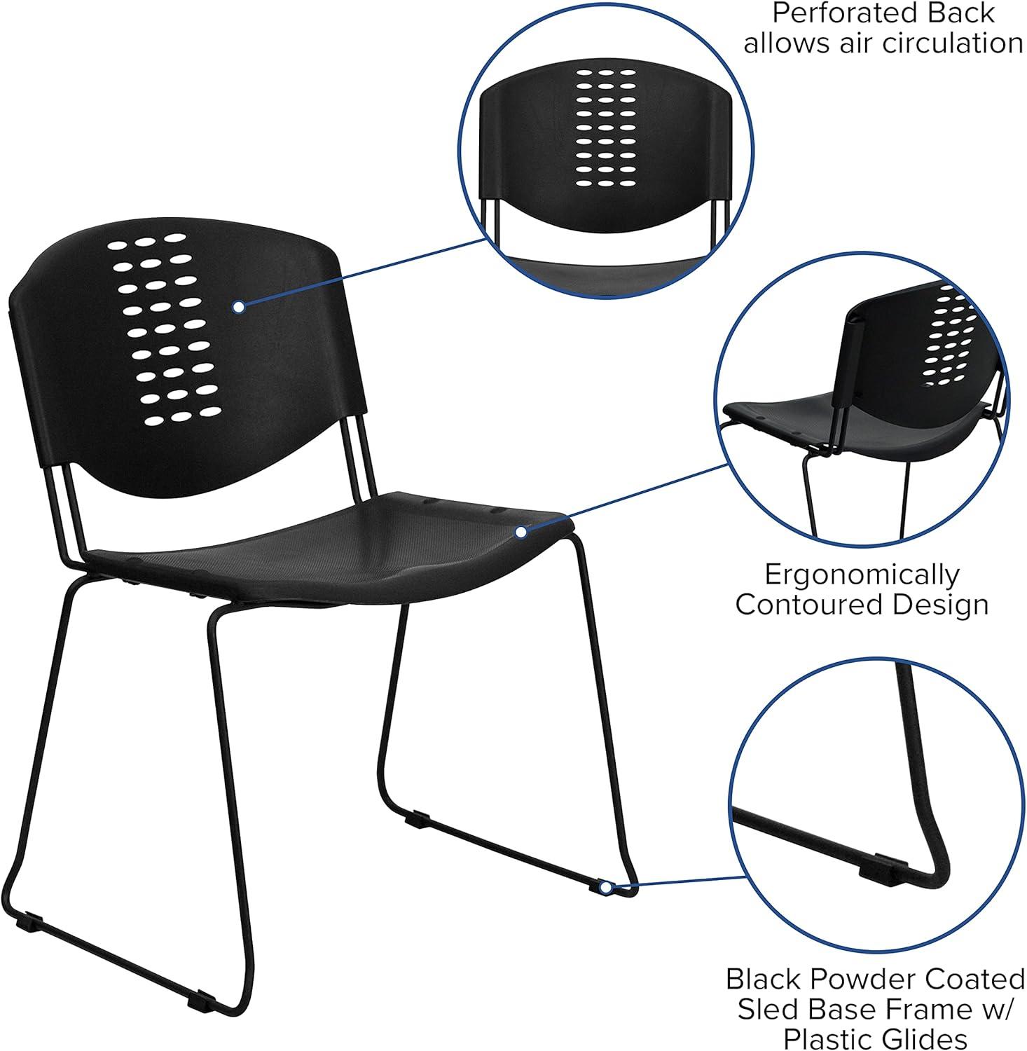 image:imageFlash Furniture 5 Pack HERCULES Series 400 lb Capacity Black Plastic Stack Chair with Black FrameSet of 5