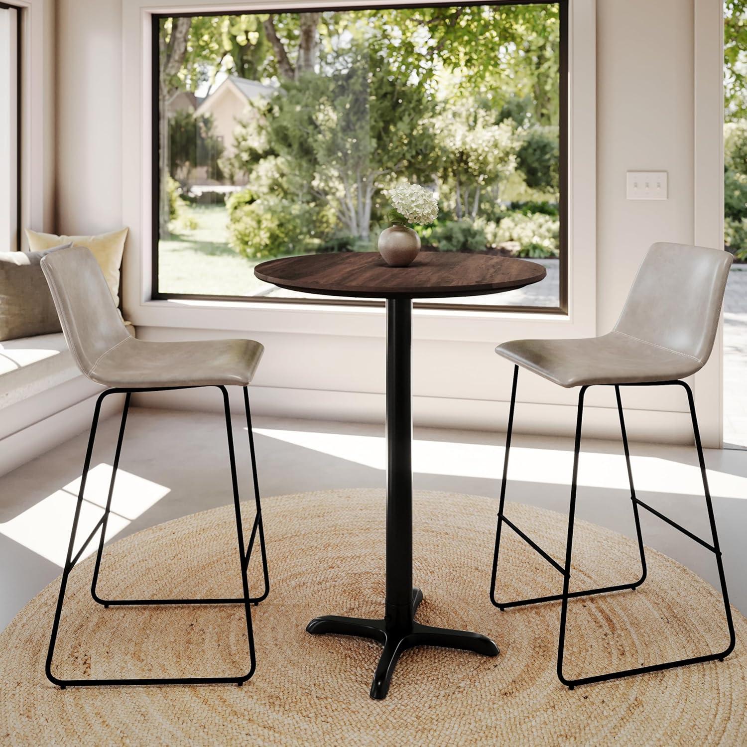 image:imageFlash Furniture Acadia 24 Round Indoor White Faux Marble Tabletop with 22 x 22 Black Bar Height X Base Seamless TopGuard HPL Top and EdgeDark BrownBlack Base