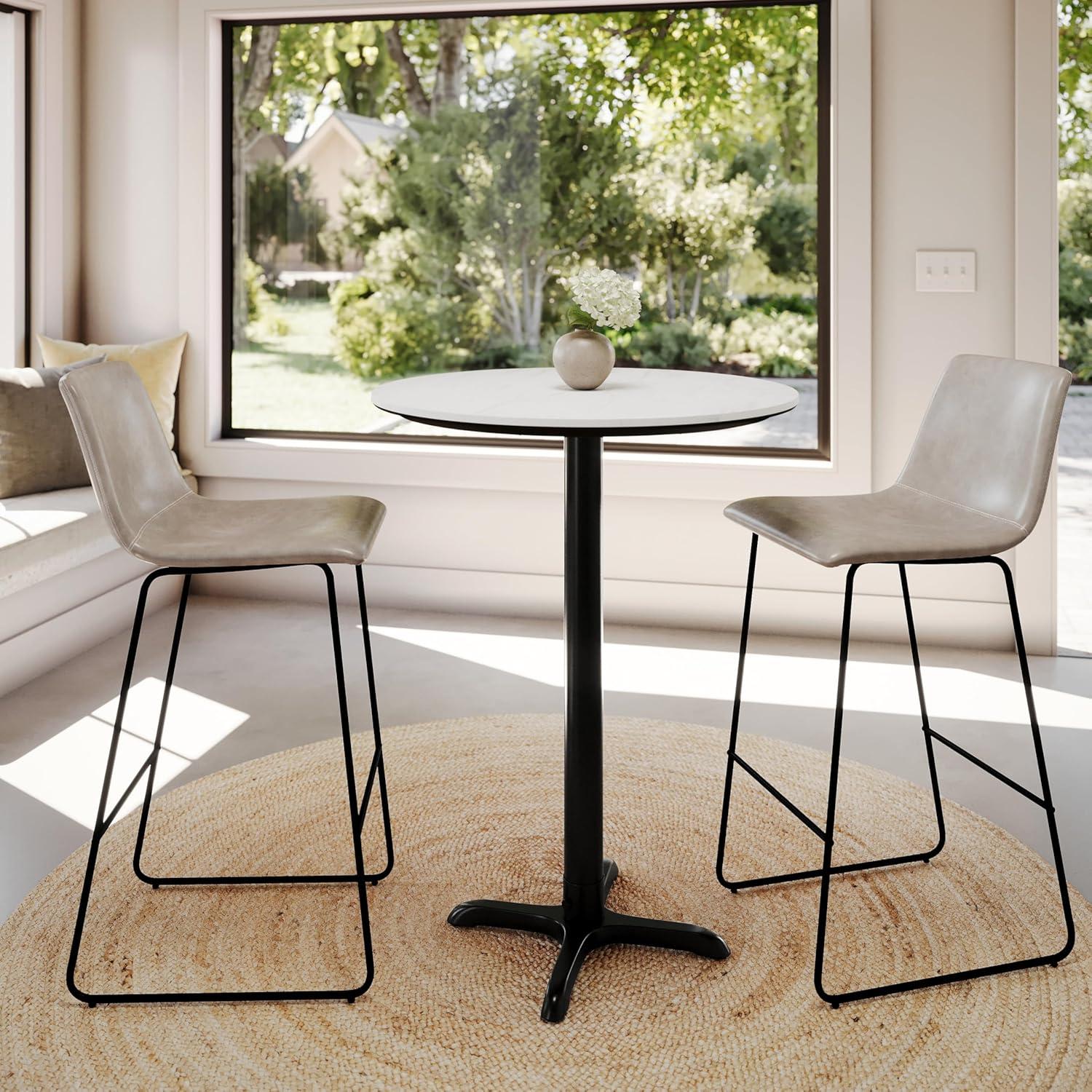 image:imageFlash Furniture Acadia 24 Round Indoor White Faux Marble Tabletop with 22 x 22 Black Bar Height X Base Seamless TopGuard HPL Top and EdgeWhite Faux MarbleBlack Base