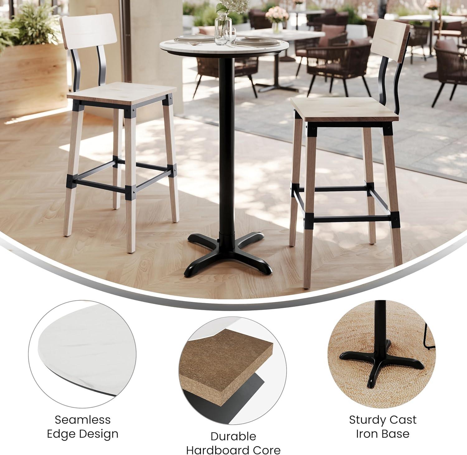 image:imageFlash Furniture Acadia 24 Round Indoor White Faux Marble Tabletop with 22 x 22 Black Bar Height X Base Seamless TopGuard HPL Top and EdgeWhite Faux MarbleBlack Base