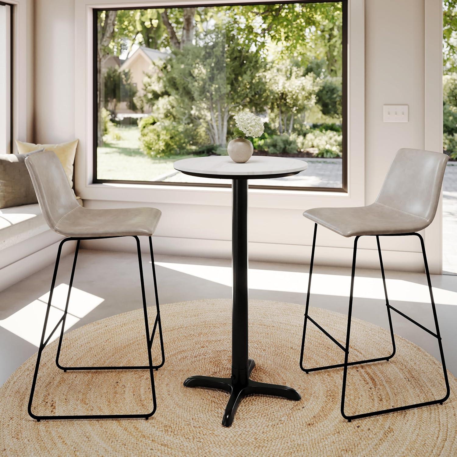 image:imageFlash Furniture Acadia 24 Round Indoor White Faux Marble Tabletop with 22 x 22 Black Bar Height X Base Seamless TopGuard HPL Top and EdgeWhite Faux MarbleBlack Base