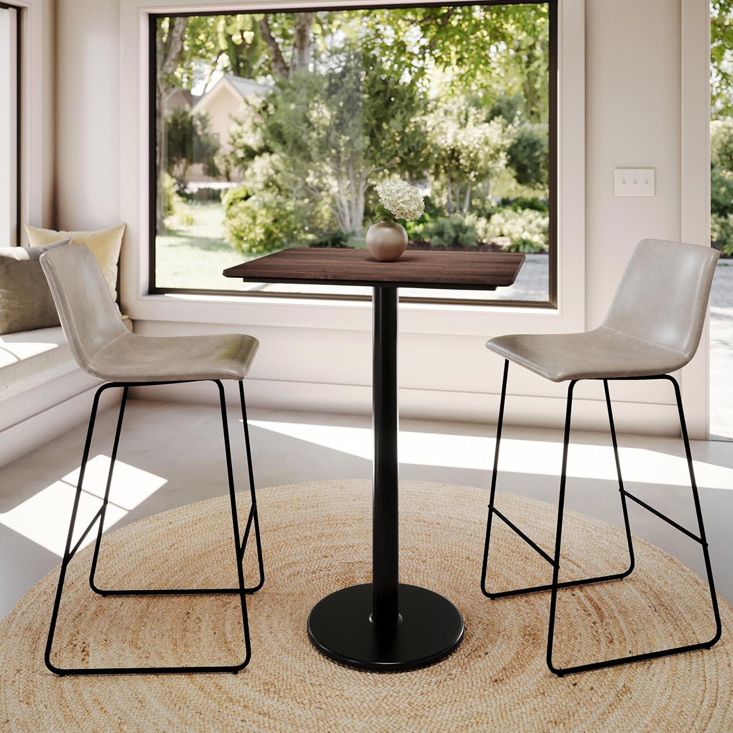image:imageFlash Furniture Acadia 30 x 24 Indoor Gray Faux Concrete Tabletop with 18 Round Black Bar Height Base Seamless TopGuard HPL Top and EdgeDark BrownBlack Base