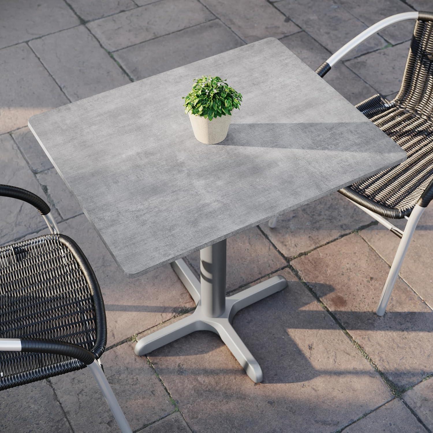 image:imageFlash Furniture Acadia 30x24 Round Indoor Outdoor Dark Brown Tabletop with 22 x 22 Silver X Base Scratch Heat amp UV Resistant Seamless TopGuard HPL Top and EdgeGray Faux ConcreteSilver Base