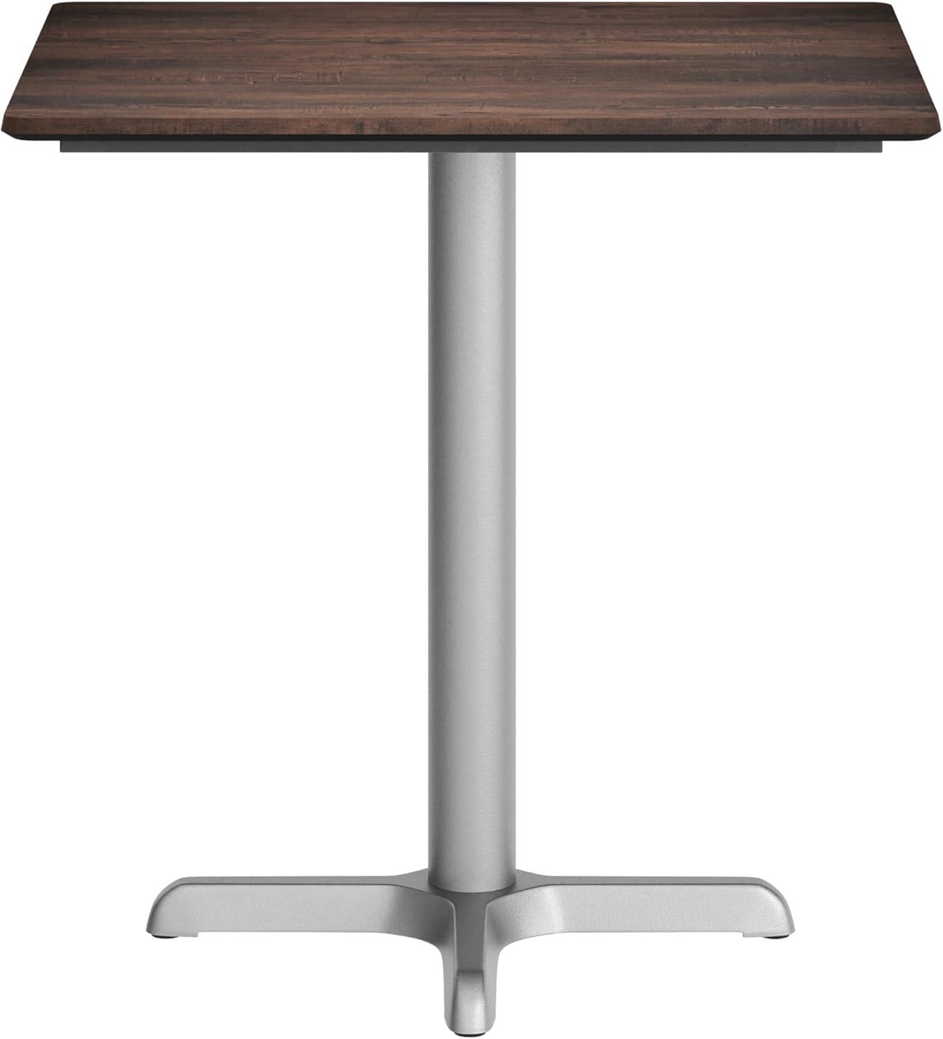 image:imageFlash Furniture Acadia 30x24 Round Indoor Outdoor Dark Brown Tabletop with 22 x 22 Silver X Base Scratch Heat amp UV Resistant Seamless TopGuard HPL Top and EdgeDark BrownSilver Base