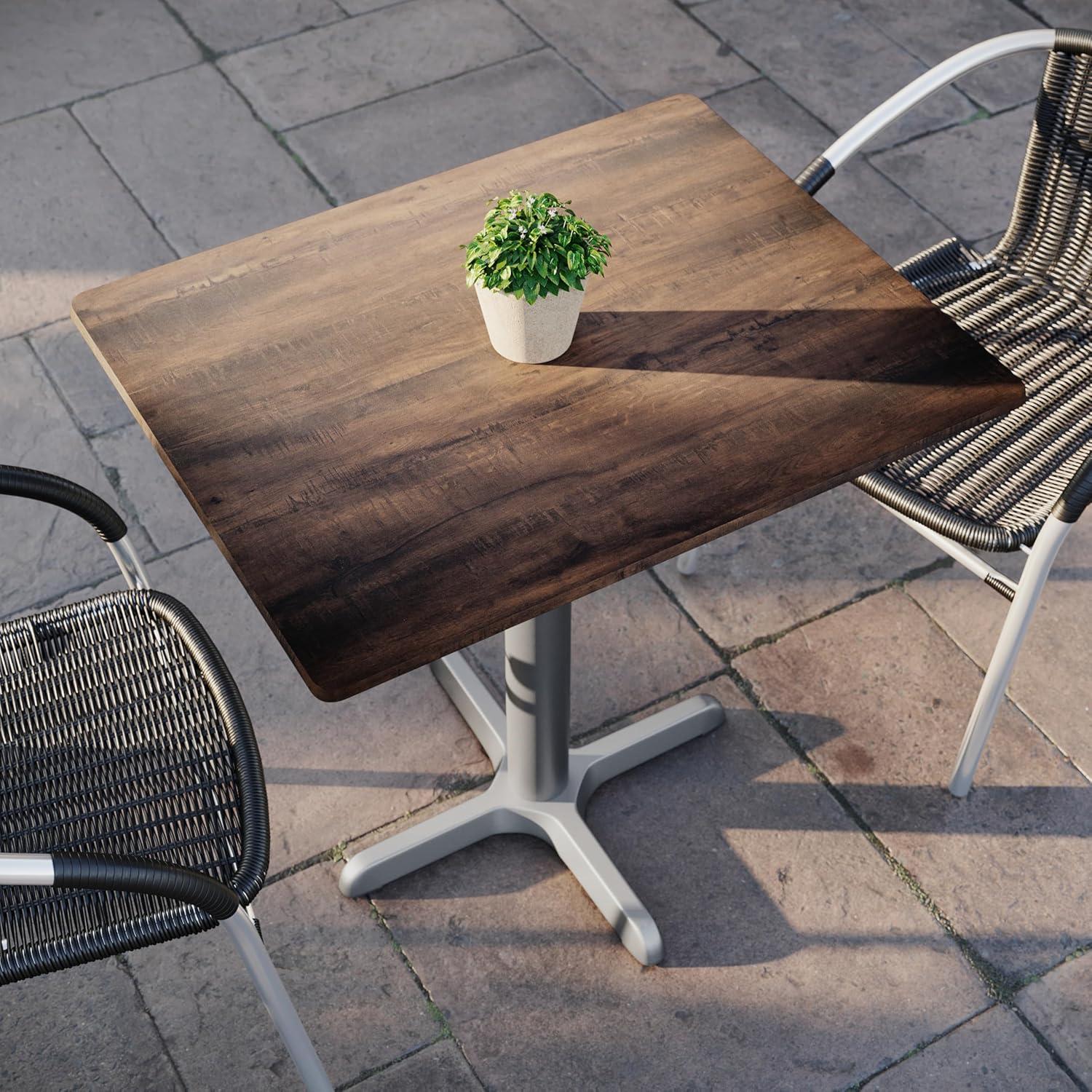 image:imageFlash Furniture Acadia 30x24 Round Indoor Outdoor Dark Brown Tabletop with 22 x 22 Silver X Base Scratch Heat amp UV Resistant Seamless TopGuard HPL Top and EdgeDark BrownSilver Base