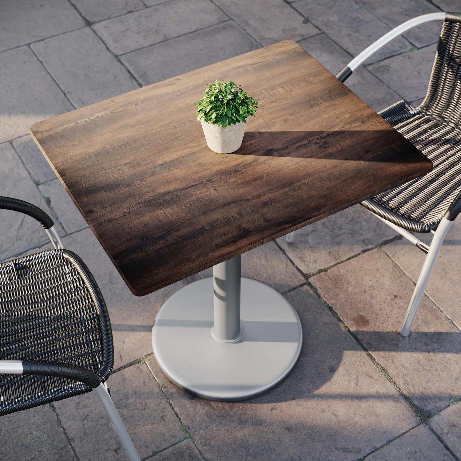 image:imageFlash Furniture Acadia 30x24 Round Indoor Outdoor Gray Faux Concrete Tabletop with 18 Round Silver Base Scratch Heat amp UV Resistant Seamless TopGuard Top and EdgeDark BrownSilver Base