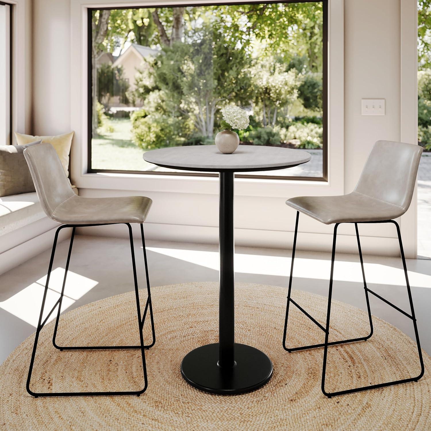 image:imageFlash Furniture Acadia 3125 Round Indoor Dark Brown Tabletop with 18 Round Black Bar Height Base Seamless TopGuard HPL Top and EdgeGray Faux ConcreteBlack Base