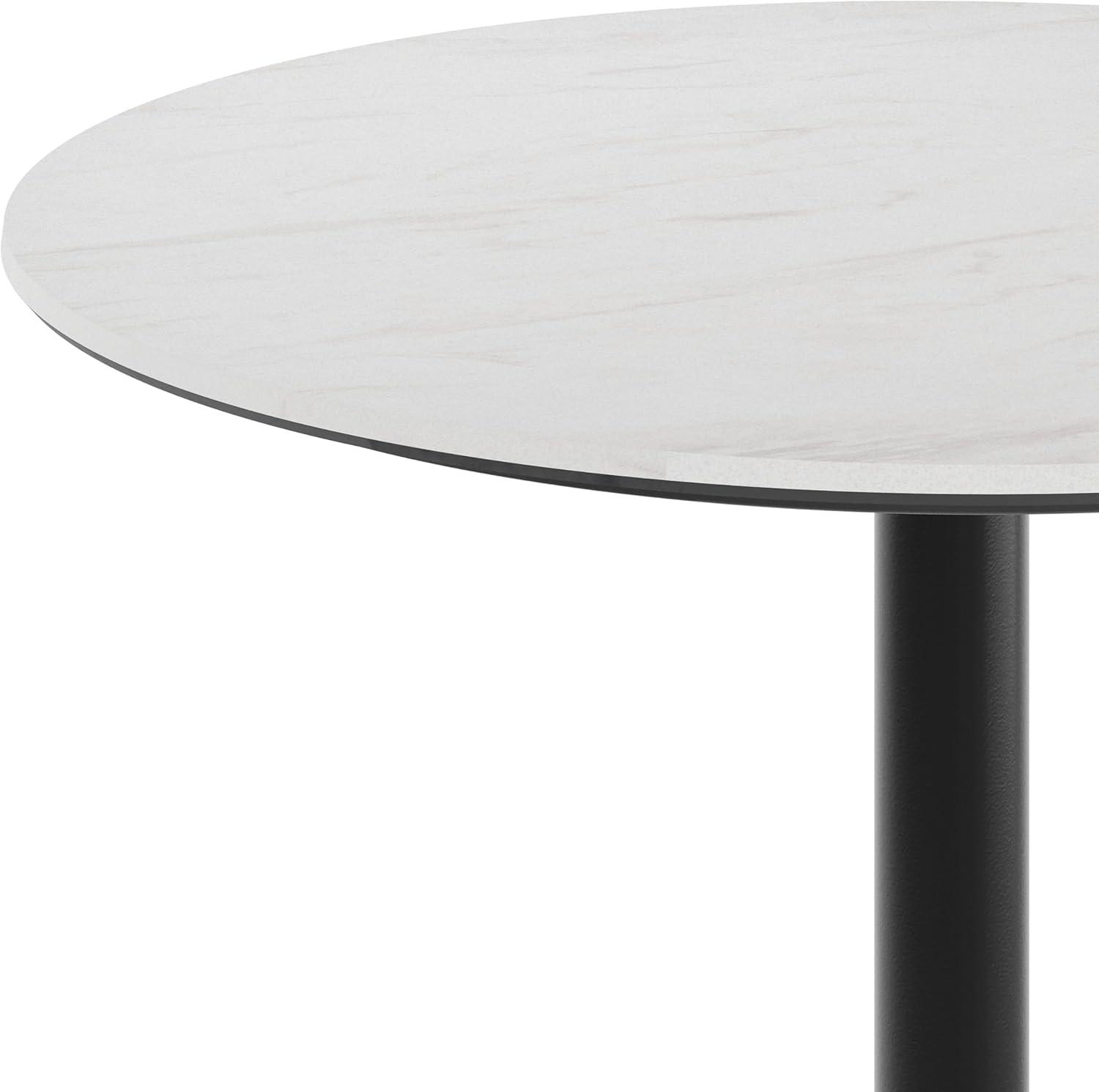 image:imageFlash Furniture Acadia 3125 Round Indoor Dark Brown Tabletop with 18 Round Black Bar Height Base Seamless TopGuard HPL Top and EdgeWhite Faux MarbleBlack Base