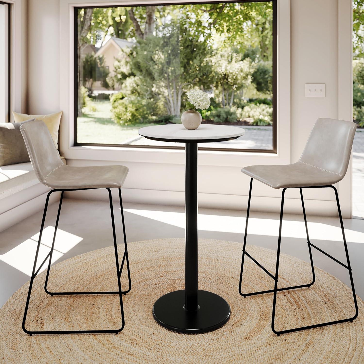 image:imageFlash Furniture Acadia 3125 Round Indoor Dark Brown Tabletop with 18 Round Black Bar Height Base Seamless TopGuard HPL Top and EdgeWhite Faux MarbleBlack Base
