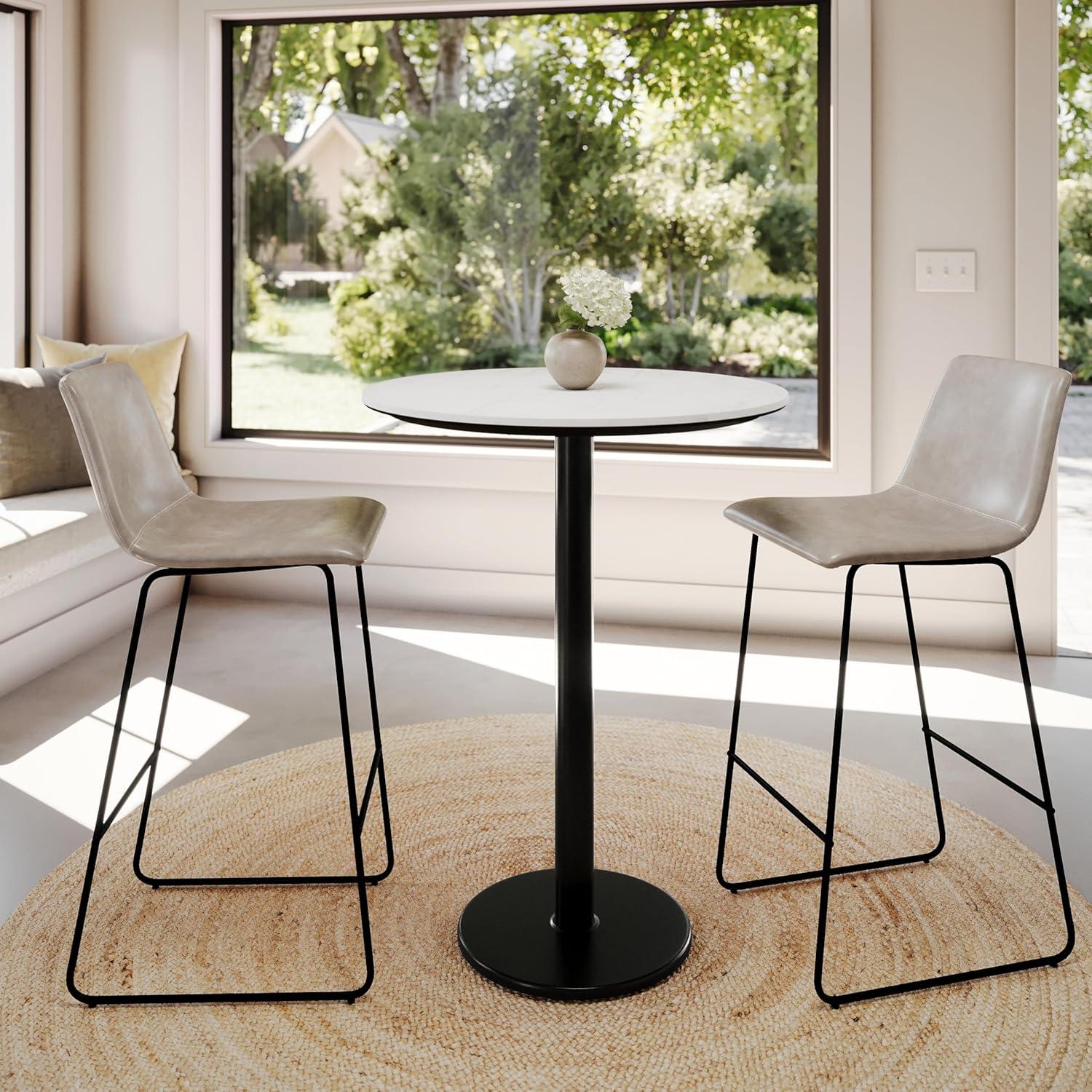image:imageFlash Furniture Acadia 3125 Round Indoor Dark Brown Tabletop with 18 Round Black Bar Height Base Seamless TopGuard HPL Top and EdgeWhite Faux MarbleBlack Base