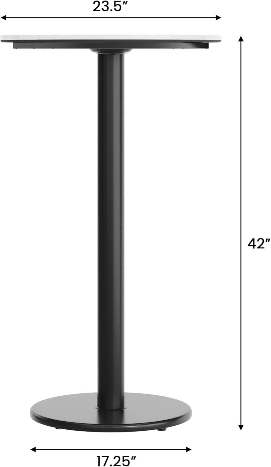 image:imageFlash Furniture Acadia 3125 Round Indoor Dark Brown Tabletop with 18 Round Black Bar Height Base Seamless TopGuard HPL Top and EdgeWhite Faux MarbleBlack Base