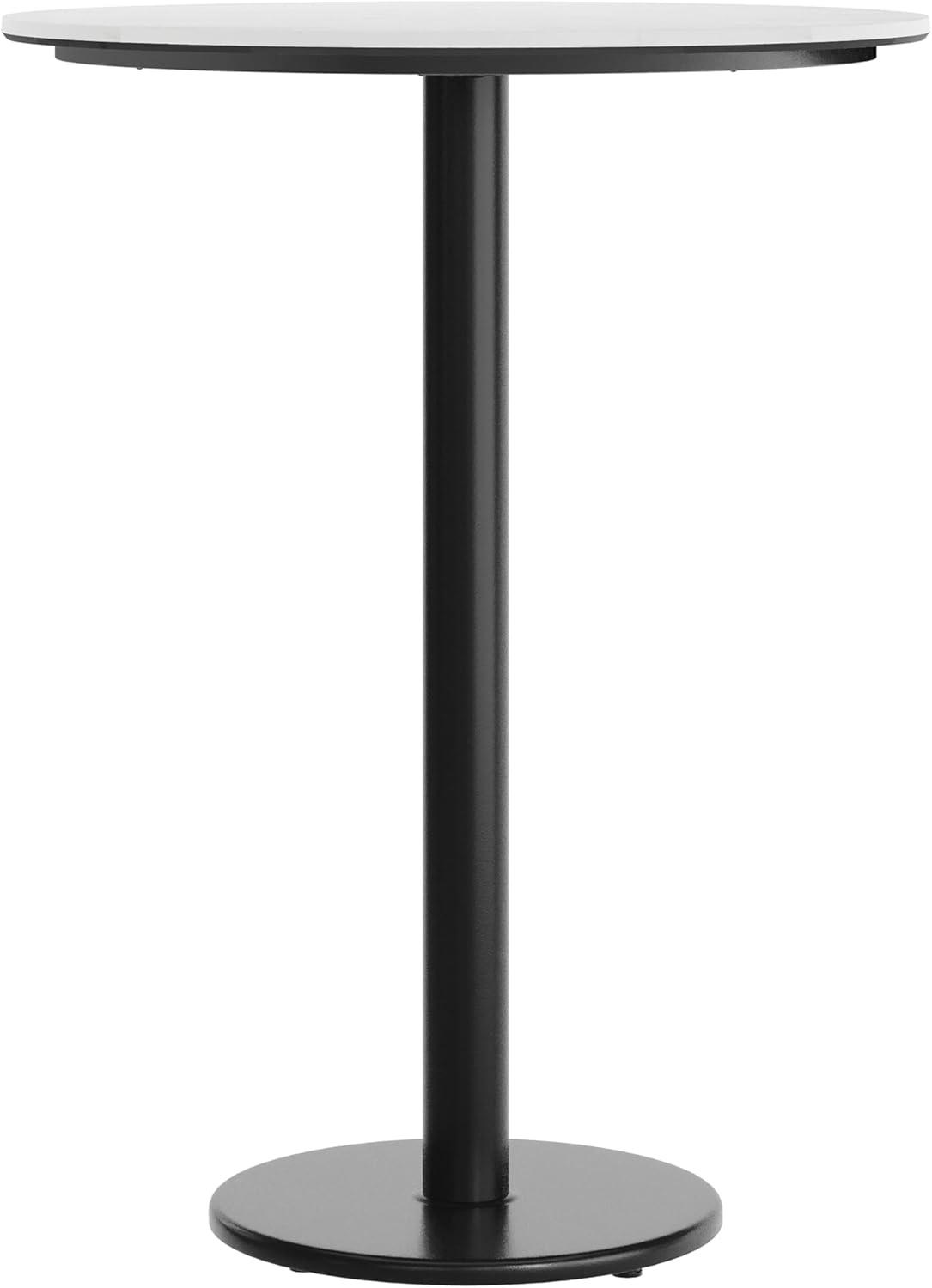 image:imageFlash Furniture Acadia 3125 Round Indoor Dark Brown Tabletop with 18 Round Black Bar Height Base Seamless TopGuard HPL Top and EdgeWhite Faux MarbleBlack Base