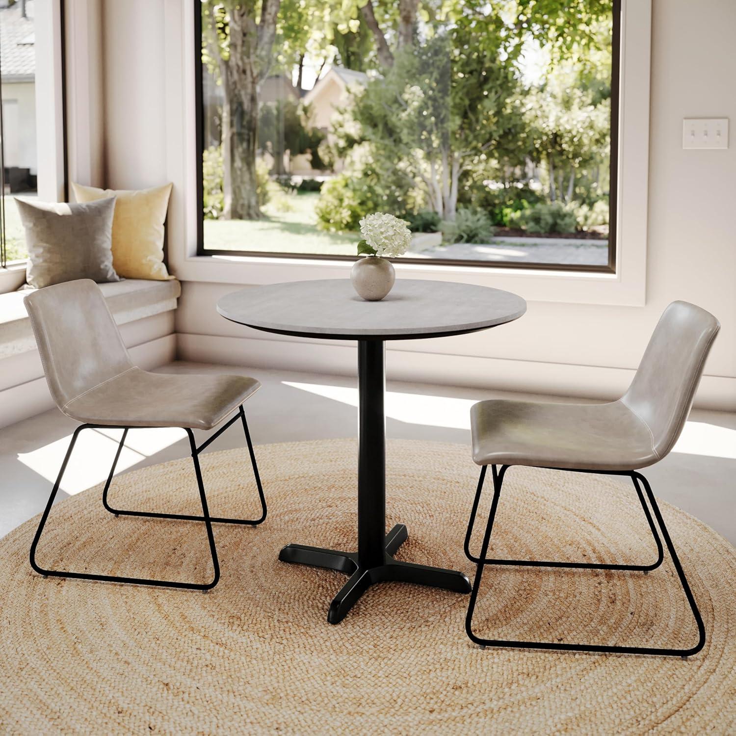 image:imageFlash Furniture Acadia 3125 Round Indoor Dark Brown Tabletop with 22 x 22 Black Table Height X Base Seamless TopGuard HPL Top and EdgeGray Faux ConcreteBlack Base