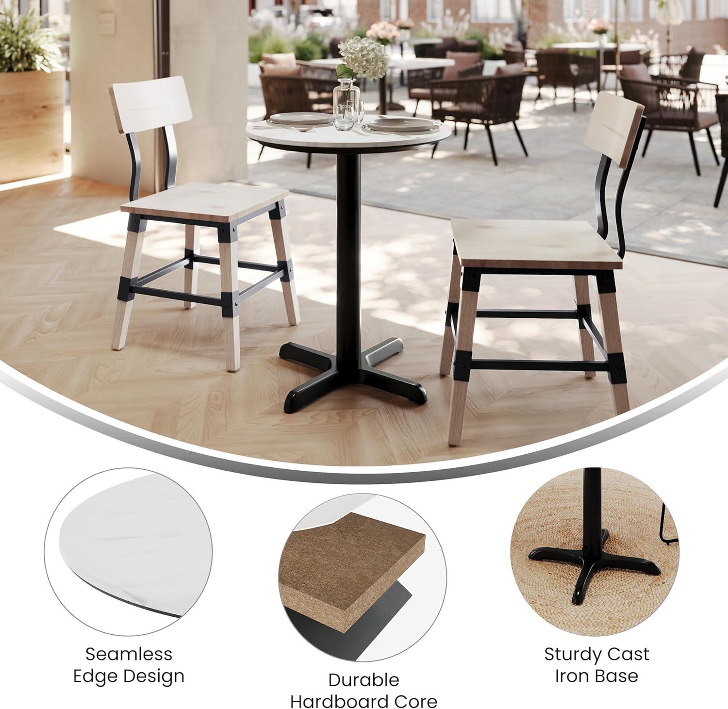 image:imageFlash Furniture Acadia 3125 Round Indoor Dark Brown Tabletop with 22 x 22 Black Table Height X Base Seamless TopGuard HPL Top and EdgeWhite Faux MarbleBlack Base