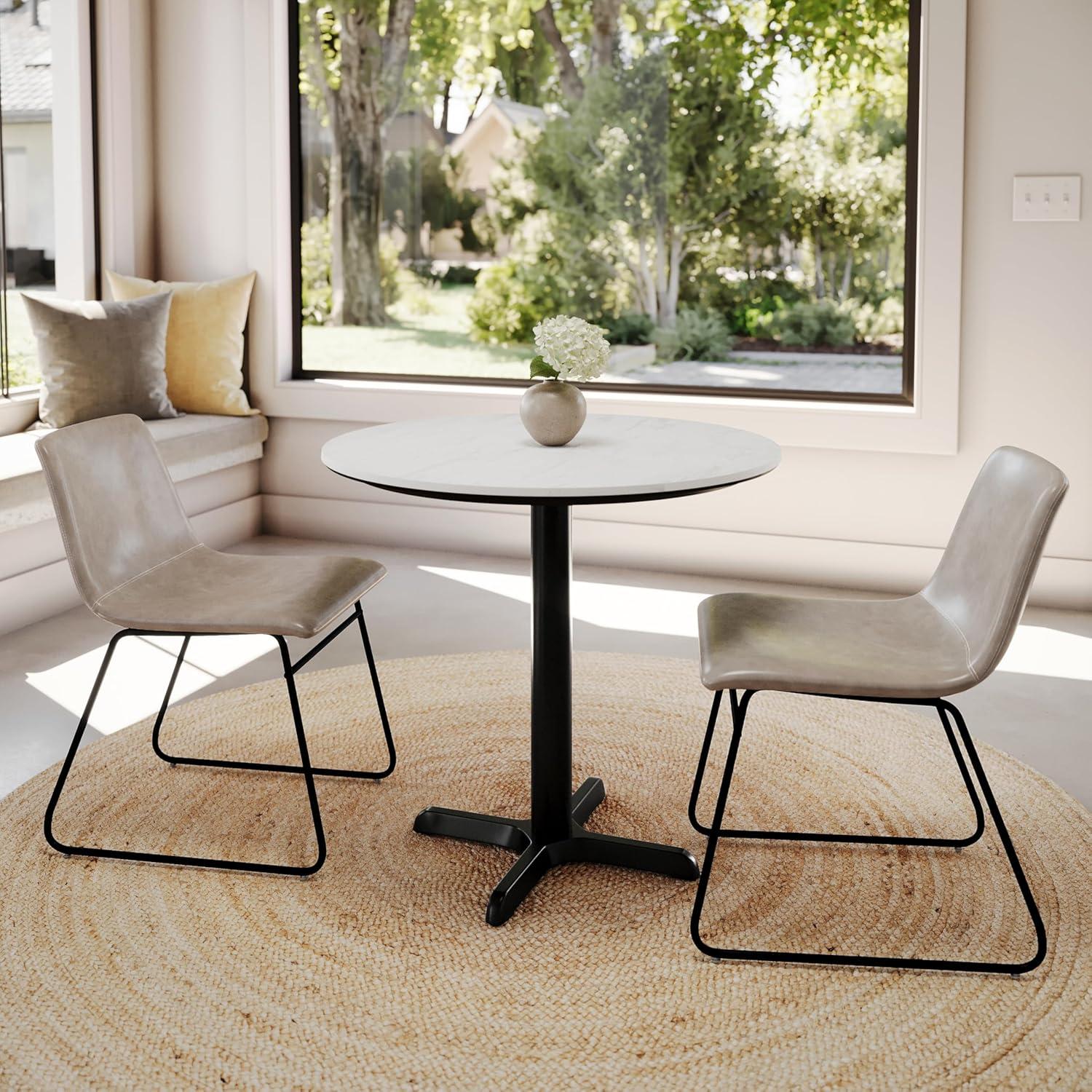 image:imageFlash Furniture Acadia 3125 Round Indoor Dark Brown Tabletop with 22 x 22 Black Table Height X Base Seamless TopGuard HPL Top and EdgeWhite Faux MarbleBlack Base