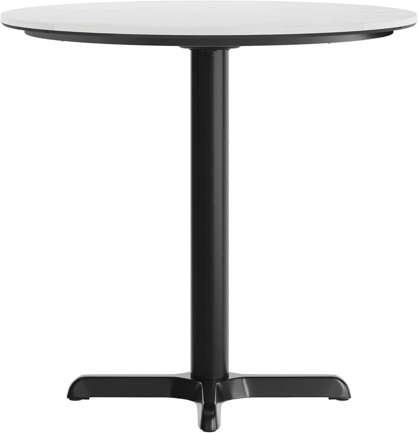 image:imageFlash Furniture Acadia 3125 Round Indoor Dark Brown Tabletop with 22 x 22 Black Table Height X Base Seamless TopGuard HPL Top and EdgeWhite Faux MarbleBlack Base